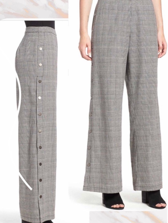 Lush Pants - Lush Gray Plaid Straight-Leg Button-Trim Pants